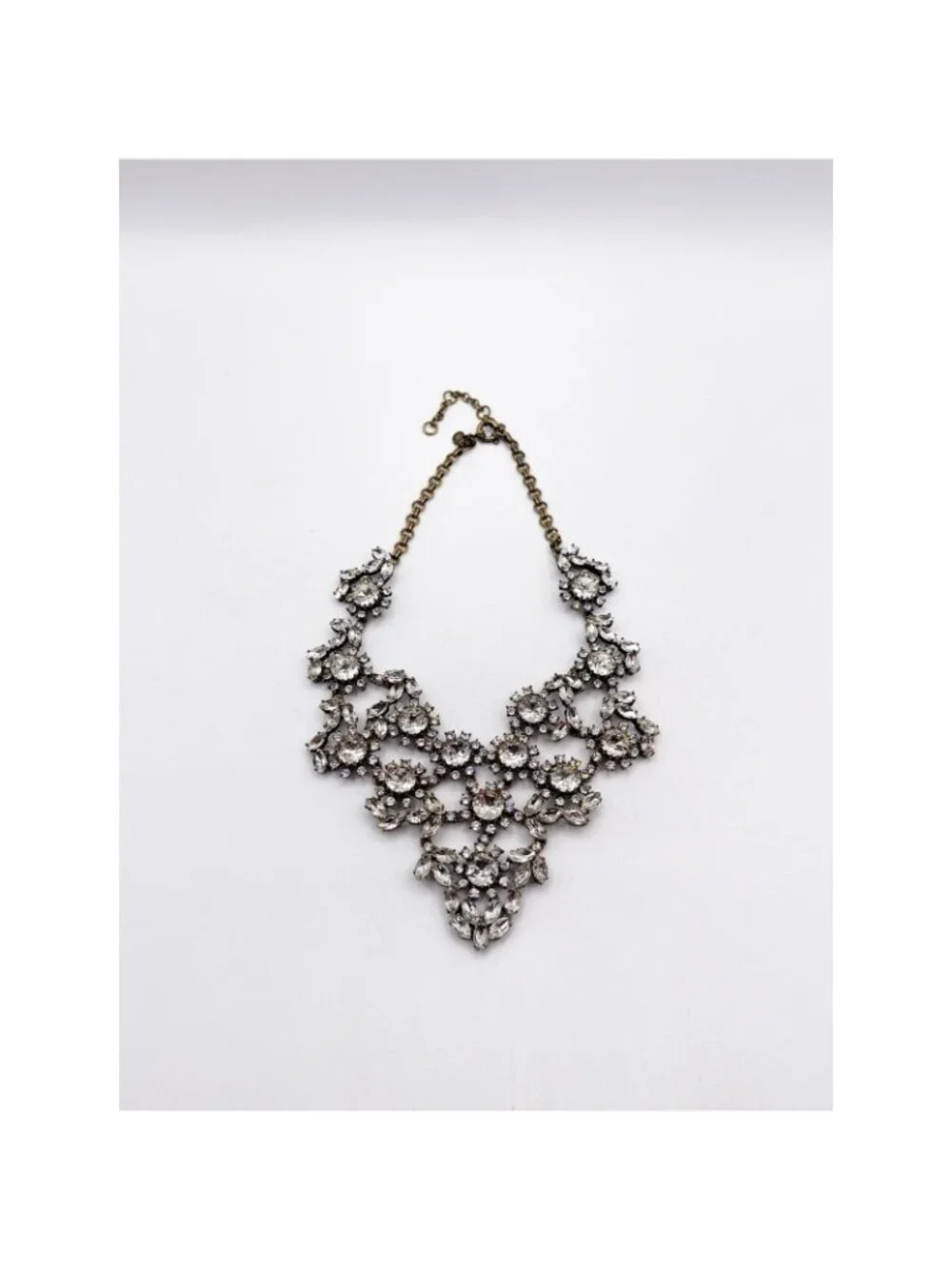 J.Crew Crystal Statement Bib Necklace Antiqued Gold Tone Rhinestone Adjustable